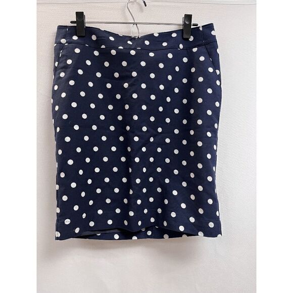 Merona Womens Lined Stretch Extensible Knee Length Skirt Navy Blue Polka Dots Si - Picture 1 of 10